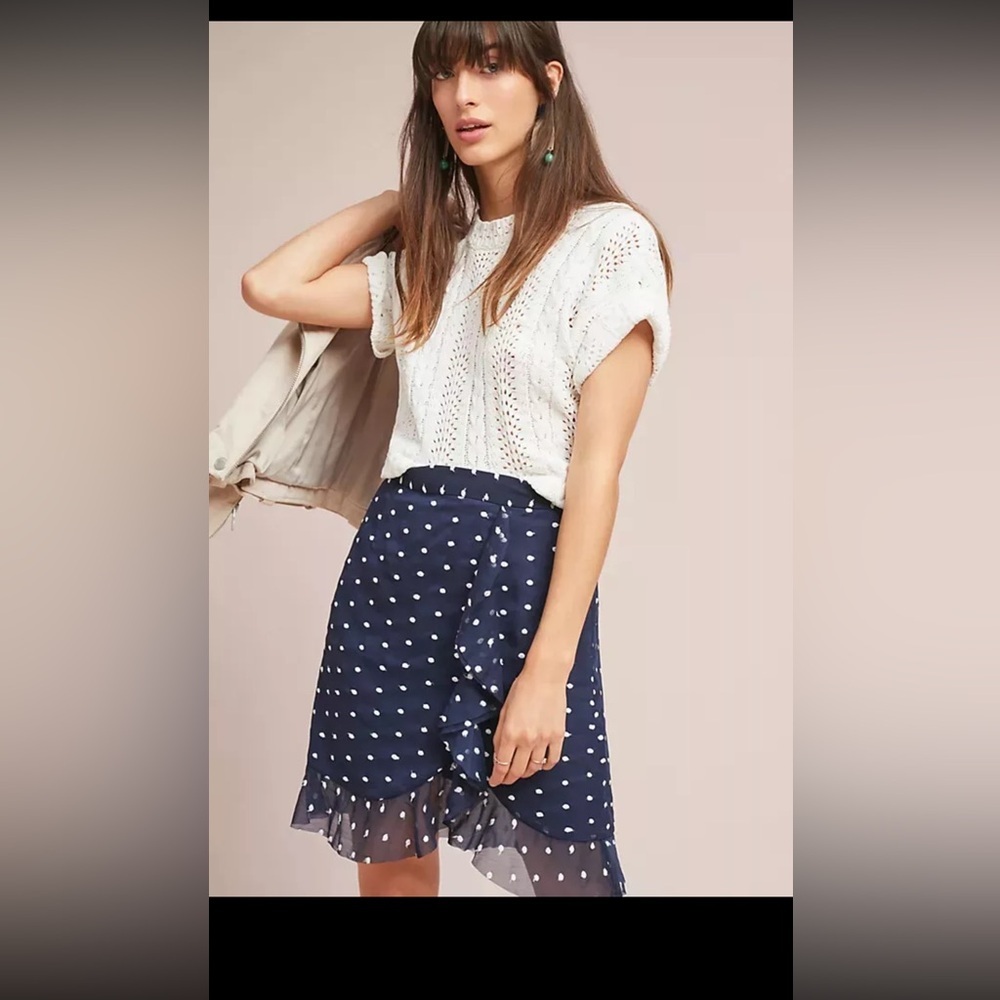 Anthropologie Navy Polka Dot Mini Skirt